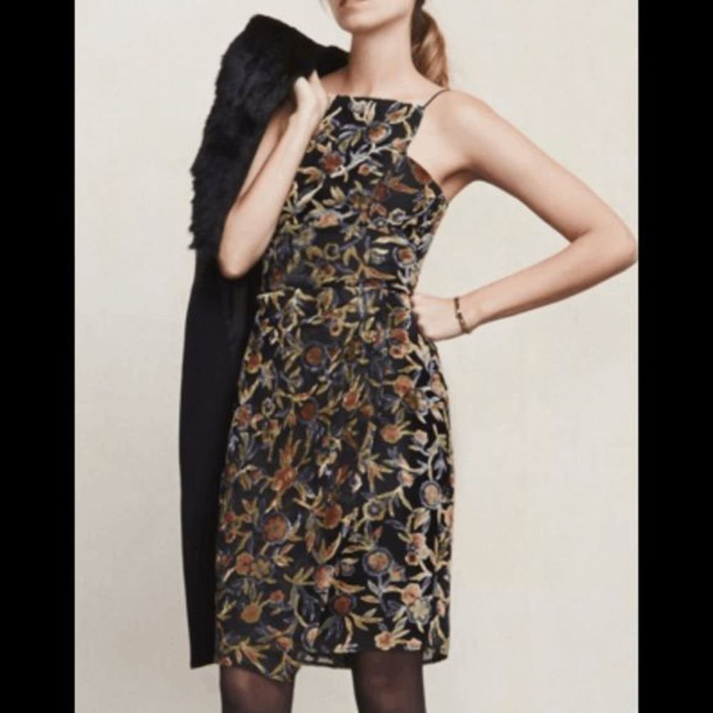 Reformation Topanga Women's S Small Sleeveless Velvet Floral Mini Dress In Harve